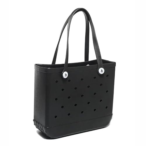 GBZIJIE Strandtasche,Badetasche Faltbare Strandtasche Einkaufskorb Wasserdichte Reise-Gelee-Handtasche Damen Picknickkorb Mini-Handtasche Einkaufstaschen(Black,28X11X21cm) von GBZIJIE