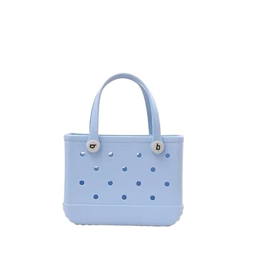 Strandtasche,Badetasche Faltbare EVA Wasserdicht Sommer Lagerung Korb Mini Strand Tasche Frauen Einkaufstasche Picknick Gummi Jelly Tote Geldbörsen(Light blue) von GBZIJIE