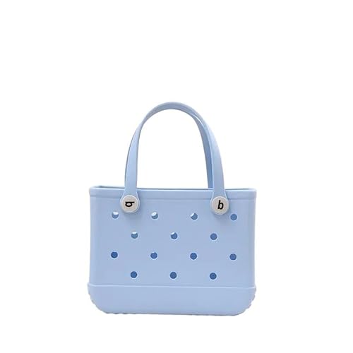 Strandtasche,Badetasche Faltbare EVA Wasserdicht Sommer Lagerung Korb Mini Strand Tasche Frauen Einkaufstasche Picknick Gummi Jelly Tote Geldbörsen(Light blue) von GBZIJIE