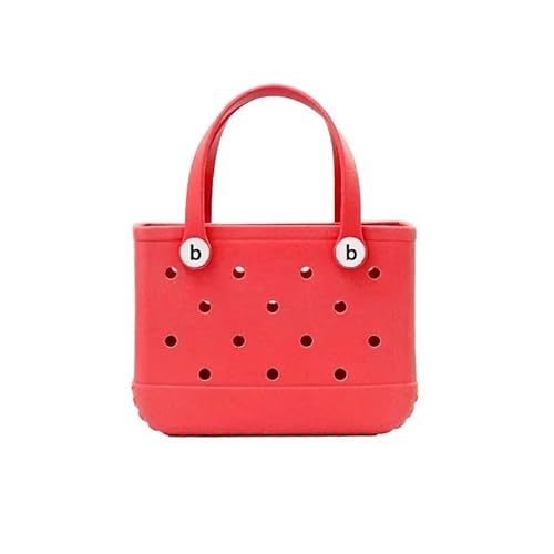 Strandtasche,Badetasche Faltbare EVA Wasserdicht Sommer Lagerung Korb Mini Strand Tasche Frauen Einkaufstasche Picknick Gummi Jelly Tote Geldbörsen(Red) von GBZIJIE