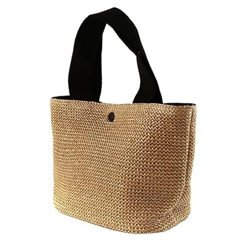 Strandtasche,Badetasche Faltbare Elegante Damen Stroh gewebte Handtasche Frauen Urlaub Strand Casual Tote Top-Griff Taschen Retro Schultertaschen(Black) von GBZIJIE