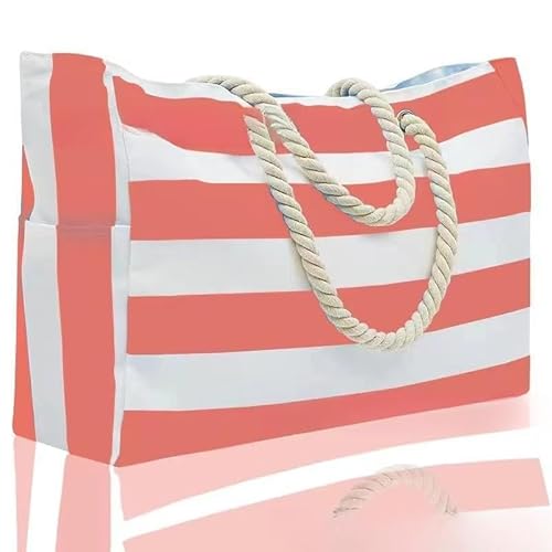 Strandtasche,Badetasche Faltbare Gestreifte Aufbewahrungstasche Damentasche Große Kapazität Strandtasche Canvas Tasche Strandhandtasche(A) von GBZIJIE
