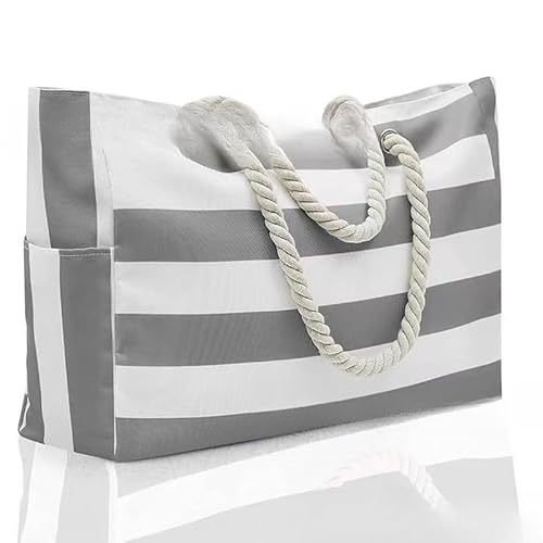 Strandtasche,Badetasche Faltbare Gestreifte Aufbewahrungstasche Damentasche Große Kapazität Strandtasche Canvas Tasche Strandhandtasche(Gray) von GBZIJIE