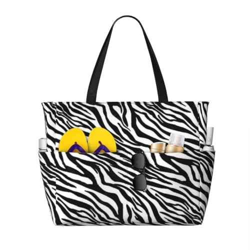 Strandtasche,Badetasche Faltbare Gestreifte Reise-Tragetasche, große, sanddichte Strandtasche mit Reißverschluss und Taschen for Damen, Urlaub, Fitnessstudio Reisen(1) von GBZIJIE