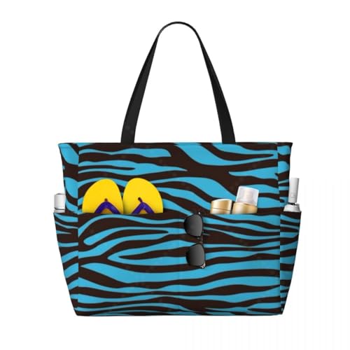 Strandtasche,Badetasche Faltbare Gestreifte Reise-Tragetasche, große, sanddichte Strandtasche mit Reißverschluss und Taschen for Damen, Urlaub, Fitnessstudio Reisen(3) von GBZIJIE