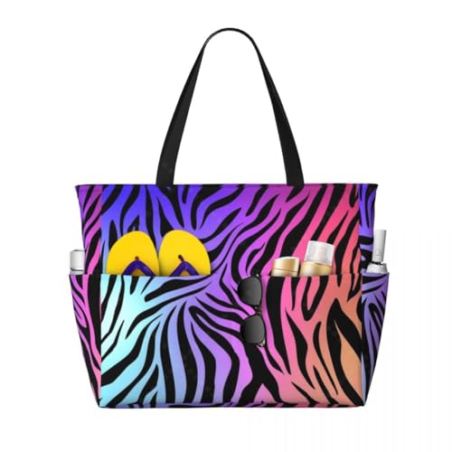 Strandtasche,Badetasche Faltbare Gestreifte Reise-Tragetasche, große, sanddichte Strandtasche mit Reißverschluss und Taschen for Damen, Urlaub, Fitnessstudio Reisen(4) von GBZIJIE