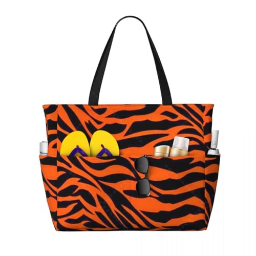 Strandtasche,Badetasche Faltbare Gestreifte Reise-Tragetasche, große, sanddichte Strandtasche mit Reißverschluss und Taschen for Damen, Urlaub, Fitnessstudio Reisen(5) von GBZIJIE