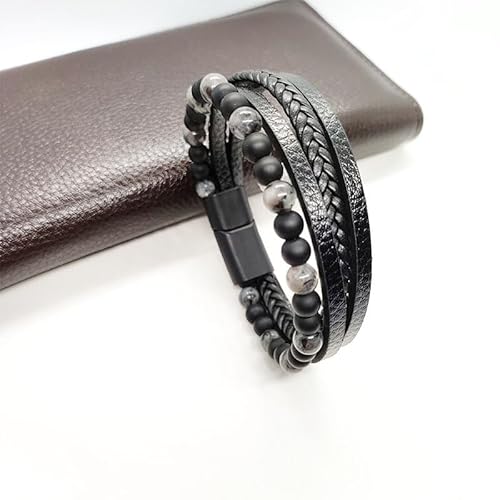 GCNCFAJB Leder Armband Herr, Modisches, Handgewebtes, Mehrschichtiges Armband Aus Natürlichem Tigerauge-Stein, Handgewebtes Perlenarmband Aus Pu-Leder, Energieschmuck Für Frauen Und M von GCNCFAJB