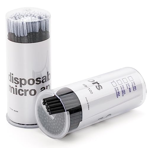 GCQQ 200 Stück Mikro-Pinsel-Applikator – Mikro-Mascara-Zauberstäbe mit Behälter – schwarze Einweg-Mikrobürsten – biegbare Mikrofaser-Wimpernbürsten für Wimpernverlängerungen, Nagellack, Handwerk (Black Pro Grip) von GCQQ