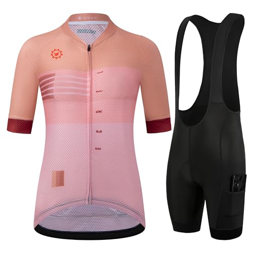 GCRFL Damen Radtrikot Sets Rennrad Trikot Reithemden Leicht Trägerhose mit Taschen Gepolstert, rose, XX-Large von GCRFL