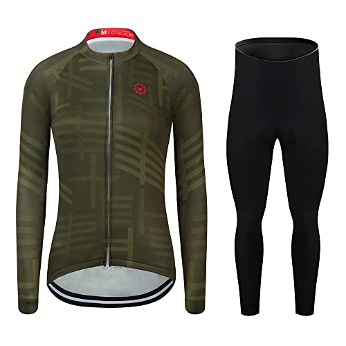 GCRFL Winter Damen Fahrradtrikot Sets Thermo Fleece Langarm Fahrradtrikot + Lange Trägerhose Fahrradset für Frauen, armee-grün, Large von GCRFL