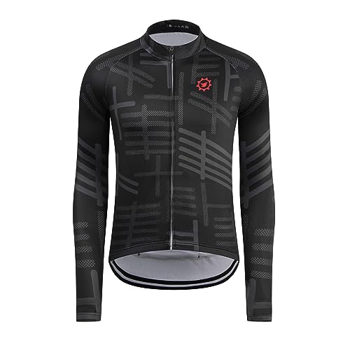 GCRFL Winter Herren Radtrikot Langarm Kaltes Wetter Zyklus Tops Radfahren Jacke Thermo Fleece Bike Shirts Reißverschlusstasche, Schwarz, XXX-Large von GCRFL