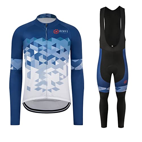 GCRFL Winter Radtrikot Sets Thermo Fleece Bike Jersey + Trägerhose Langarm Radbekleidung Sets für Herren, blau / weiß, XXX-Large von GCRFL