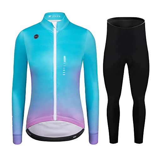 GCRFL Winter Thermo Damen Fahrradjacke Winddicht Kaltes Wetter Fahrradhose Fahrradbekleidung Set Softshell Windbreaker, Blaues Set, XX-Large von GCRFL
