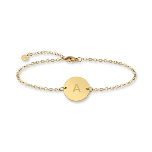 GD GOOD.designs Armkette mit Buchstaben in gold I 18k Echtgold beschichtet I Anhänger mit Initialen Gravur (Buchstabe A) - Valentinstag - Geschenk für Sie von GD GOOD.designs