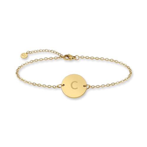 GD GOOD.designs Armkette mit Buchstaben in gold I 18K Echtgold beschichtet I Anhänger mit Initialen Gravur (Buchstabe C) - Valentinstag- Geschenk für Sie von GD GOOD.designs