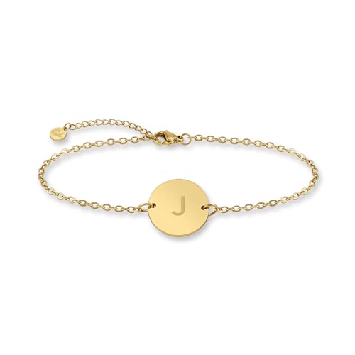 GD GOOD.designs Armkette mit Buchstaben in gold I 18k Echtgold beschichtet I Anhänger mit Initialen Gravur (Buchstabe J) - Valentinstag - Geschenk für Sie von GD GOOD.designs