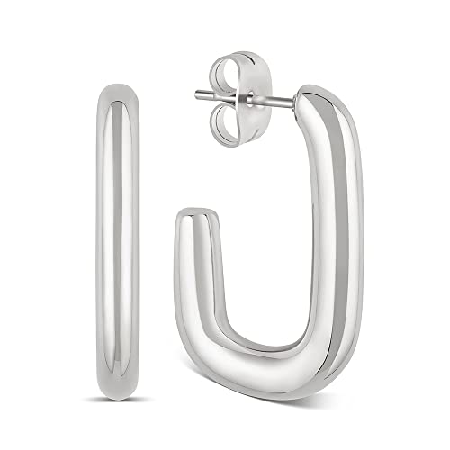 Creolen Eckig Silber aus Edelstahl für Damen - wasserfeste rechteckige Hoops silberfarben I Frauen Ohrringe mit 18K Vergoldung von GD GOOD.designs