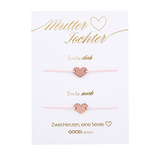 GD GOOD.designs Mutter Tochter Armband Set für 2 mit Herz Armband in 18K Rosegold I Mama Geschenk - Individuell verstellbare Armketten für zwei I Schmuck für Damen - Valentinstag - Geschenk für Sie von GD GOOD.designs