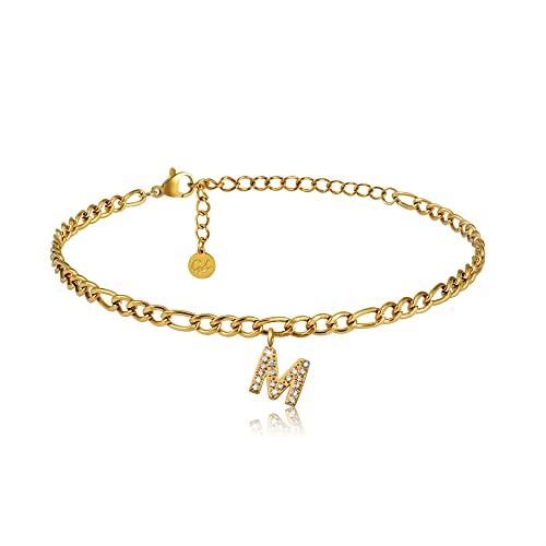 GD GOOD.designs Fußkettchen Gold mit Buchstaben M wasserfest mit 18K Vergoldung I Fussbändchen für Damen verstellbar aus Edelstahl (Buchstabe M) - Valentinstag - Geschenk für Sie von GD GOOD.designs