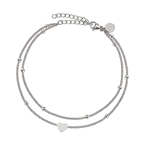 GD GOOD.designs EST. 2015 Fußkettchen Herz Silber für Damen - Wasserfest I Mehrreihige Fußkette - Verstellbar I Filigraner silberner Edelstahl Fußschmuck von GD GOOD.designs EST. 2015