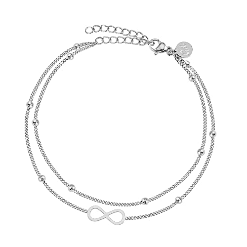 GD GOOD.designs Fußkettchen mit Unendlichkeitszeichen (Silber) I Wasserfeste Infinity Fußkette aus rostfreiem Edelstahl I Damen Fußschmuck versilbert von GD GOOD.designs