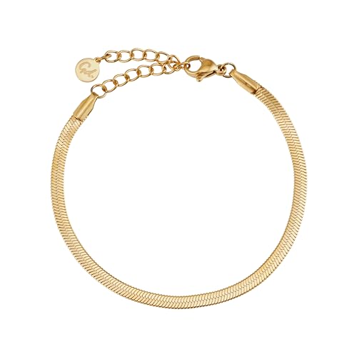 GD GOOD.designs EST. 2015 Schlangen Armband für Damen | Flacher Armreif ohne Anhänger in Gold | Edelstahl Schmuck 3mm breit | Wasserfest von GD GOOD.designs EST. 2015