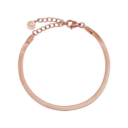 GD GOOD.designs Schlangen Armband für Damen | Flacher Armreif ohne Anhänger in Rosegold | Edelstahl Schmuck 3mm breit | Wasserfest von GD GOOD.designs