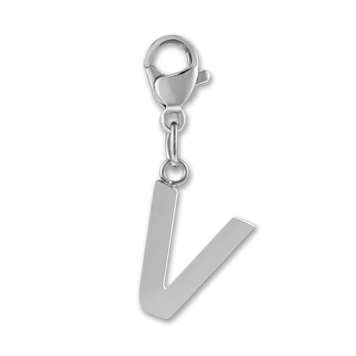 GD GOOD.designs Charms Anhänger mit Buchstabe V und Karabiner Verschluss - Initial Charm Silber aus Edelstahl für Bettelarmband - Valentinstag-Geschenk für Sie und Ihn von GD GOOD.designs