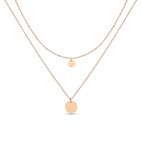 GD GOOD.designs Doppelkette für Damen mit Plättchen 18k Rosé vergoldet - wasserfeste Coin Halskette zweireihig in Rosegold I Layered Plättchenkette aus Edelstahl von GD GOOD.designs