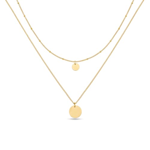 GD GOOD.designs EST. 2015 Doppelkette für Damen mit Plättchen 18k vergoldet - wasserfeste Coin Halskette zweireihig in Gold I Layered Plättchenkette aus Edelstahl von GD GOOD.designs EST. 2015