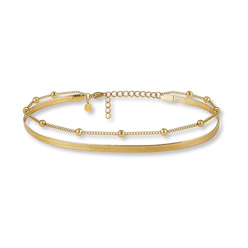 GD GOOD.designs Fußkettchen Gold für Damen I Mehrreihige Fußkette - Verstellbar I Goldene Schlangenkette Fußschmuck I Wasserfest von GD GOOD.designs