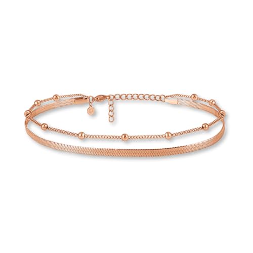 GD GOOD.designs EST. 2015 Fußkettchen Rosegold für Damen I Mehrreihige Fußkette - Verstellbar I Schlangenkette Fußschmuck in Rose I Wasserfest von GD GOOD.designs EST. 2015