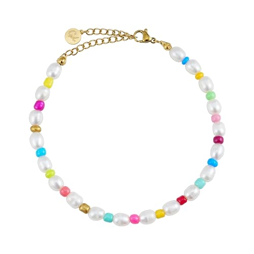 GD GOOD.designs Fussketten für Frauen bunt mit Boho Süßwasserperlen - Verstellbar - Fußkettchen aus echten Muschel Perlen von GD GOOD.designs