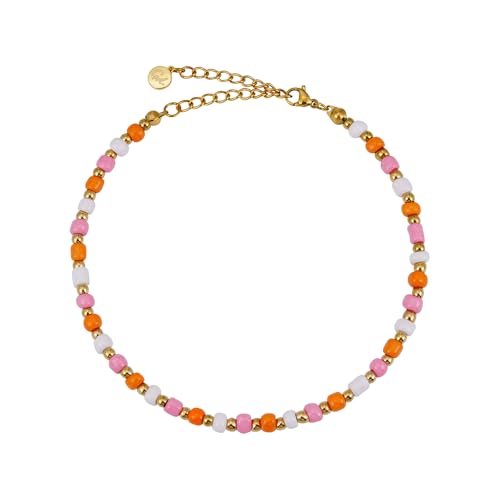 GD GOOD.designs Fussketten für Frauen mit bunten Boho Perlen - Verstellbar - Gold Orange Rosa Fußkettchen Bunt von GD GOOD.designs