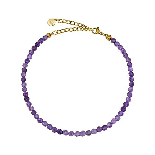 GD GOOD.designs EST. 2015 Fussketten für Frauen mit echten Amethyst Perlen 4mm - Wasserfest - Naturstein Fußkettchen Lila mit verstellbaren Verschluss in 18K Gold von GD GOOD.designs EST. 2015