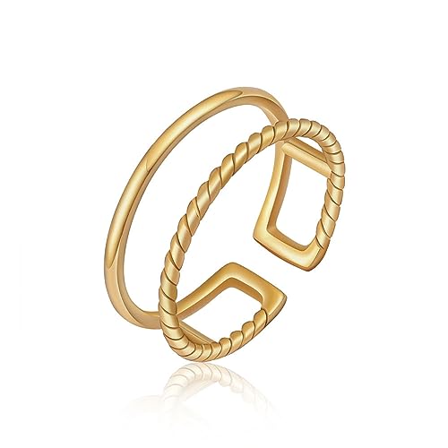 GD GOOD.designs EST. 2015 Ring Gold für Damen verstellbar Edelstahl - Wasserfest - Doppelring offen | Frauen Goldring inkl. Geschenkbox von GD GOOD.designs EST. 2015