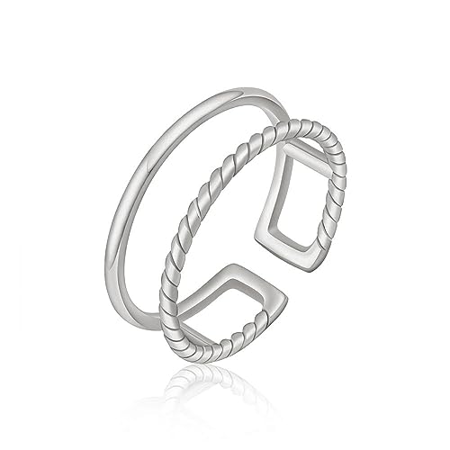 GD GOOD.designs EST. 2015 Ring Silber für Damen verstellbar aus Edelstahl - Wasserfest - Doppelring offen | Frauen Silberring inkl. Geschenkbox von GD GOOD.designs EST. 2015