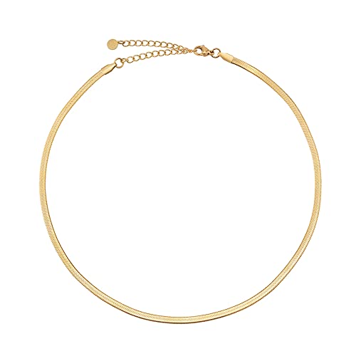 GD GOOD.designs EST. 2015 Schlangenkette Gold für Damen - flache Goldkette ohne Anhänger I Goldene Edelstahl Choker 3mm breit - Wasserfest von GD GOOD.designs EST. 2015