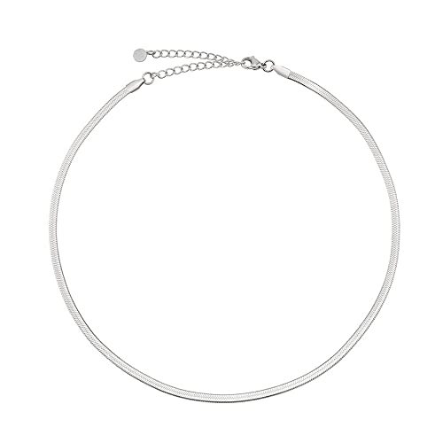 GD GOOD.designs Schlangenkette Silber - flache Sterling Silberkette ohne Anhänger I Silberne Edelstahl Choker 3mm breit - Wasserfest von GD GOOD.designs