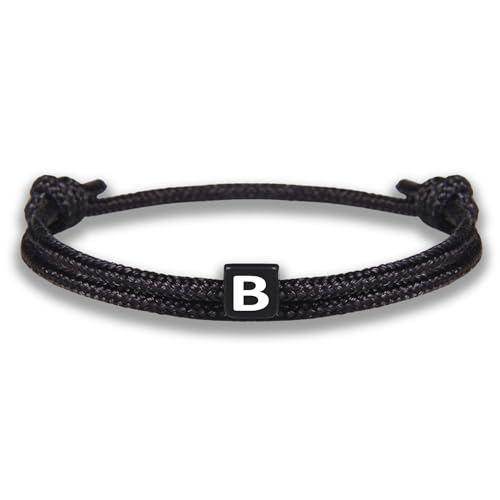GD GOOD.designs Armband mit Buchstabe B | Verstellbares Partnerarmband (14cm - 25cm) mit schwarz geflochtenen Seil - Geschenk für Sie und Ihn von GD GOOD.designs