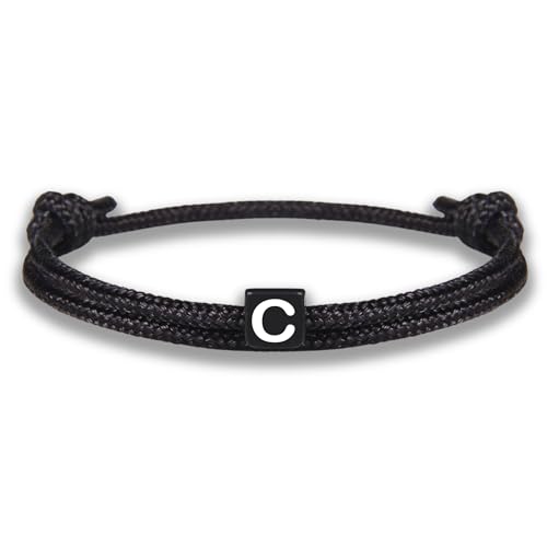GD GOOD.designs Armband mit Buchstabe C | Verstellbares Partnerarmband (14cm - 25cm) mit schwarz geflochtenen Seil - Geschenk für Sie und Ihn von GD GOOD.designs
