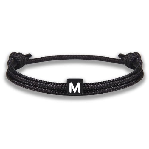 GD GOOD.designs Armband mit Buchstabe M | Verstellbares Partnerarmband (14cm - 25cm) mit schwarz geflochtenen Seil - Geschenk für Sie und Ihn von GD GOOD.designs