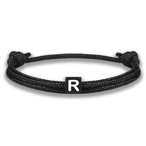 GD GOOD.designs Armband mit Buchstabe R | Verstellbares Partnerarmband (14cm - 25cm) mit schwarz geflochtenen Seil - Geschenk für Sie und Ihn von GD GOOD.designs