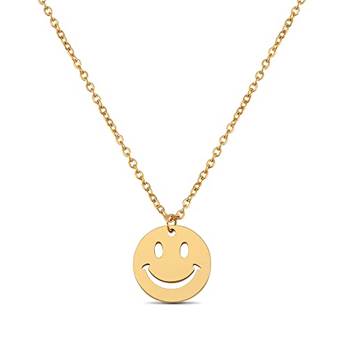 GD GOOD.designs EST. 2015 Smiley Kette Gold für Damen I Verstellbare Halskette vergoldet mit rundem Plättchen Anhänger aus wasserfestem Edelstahl von GD GOOD.designs EST. 2015