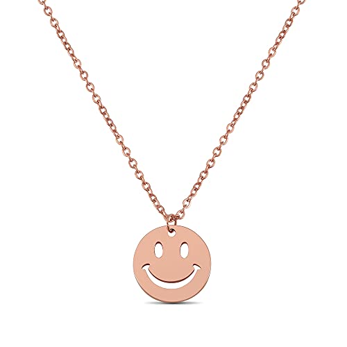 GD GOOD.designs EST. 2015 Smiley Kette Rosegold für Damen I Verstellbare Halskette vergoldet mit rundem Plättchen Anhänger aus wasserfestem Edelstahl von GD GOOD.designs EST. 2015