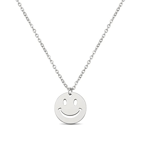 GD GOOD.designs EST. 2015 Smiley Kette Silber für Damen I Verstellbare Halskette mit rundem Plättchen Anhänger aus wasserfestem Edelstahl von GD GOOD.designs EST. 2015