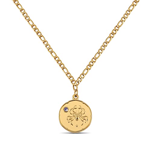 GD GOOD.designs Sternzeichen Kette Krebs Gold mit Geburtsstein für Damen - 18K vergoldete Halskette mit Zodiac Anhänger von GD GOOD.designs