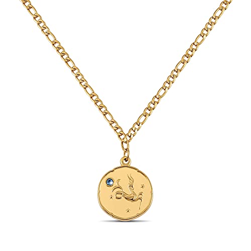 GD GOOD.designs EST. 2015 Sternzeichen Kette Steinbock Gold mit Geburtsstein für Damen - 18K vergoldete Halskette mit Zodiac Anhänger von GD GOOD.designs EST. 2015