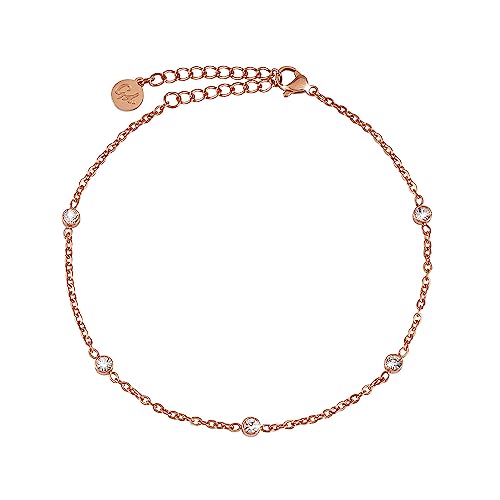 GD GOOD.designs EST. 2015 Zirkonia Fußkette wasserfest (Rosegold) I Vergoldetes Fußkettchen mit funkelnden Dots I Damen Fußschmuck mit Kristall vergoldet von GD GOOD.designs EST. 2015